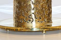 1980 Italian Brutalist Pair of Cream Beige Murano Glass Round Brass Table Lamps - 1647048