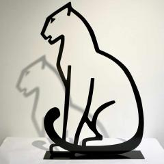 1980 Italian Minimalist Design Black Lacquered Iron Panther Silhouette Sculpture - 633460