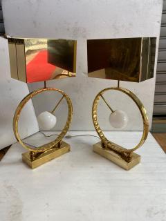 1980 Pair of Brass and Opaline Lamps H 88 cm 48 cm - 4358862