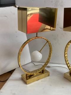 1980 Pair of Brass and Opaline Lamps H 88 cm 48 cm - 4358866