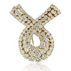 1980s 18K Yellow Gold Ribbon Diamond Brooch - 4222740