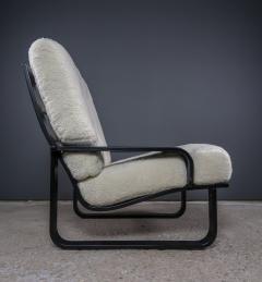 1980s Black Lacquered Wood Faux Sheepskin Panda Lounge Chair - 2309334