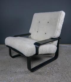 1980s Black Lacquered Wood Faux Sheepskin Panda Lounge Chair - 2309337