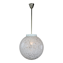 1980s Czech Republic milky white cloud glass globe pendant - 4401266