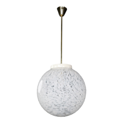 1980s Czech Republic milky white cloud glass globe pendant - 4401268