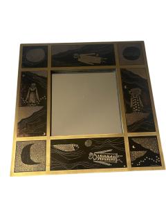 1980s Etched brass mirror by Jean Pierre Charpentier - 4307972