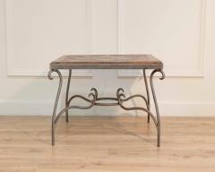 1980s French Coffee Table with Old Wind Rose Parquet Top and Wrought Iron Base - 4507234