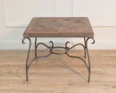 1980s French Coffee Table with Old Wind Rose Parquet Top and Wrought Iron Base - 4507238