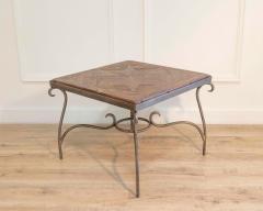 1980s French Coffee Table with Old Wind Rose Parquet Top and Wrought Iron Base - 4507246