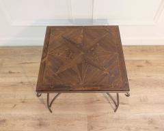 1980s French Coffee Table with Old Wind Rose Parquet Top and Wrought Iron Base - 4507281