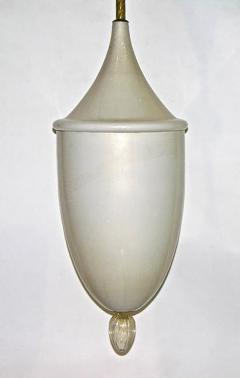 1980s Gold and Pearl Ivory Murano Glass Pendant Chandelier Lantern - 330062