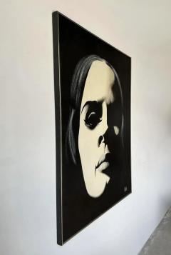 1980s Graphic Op Oil Painting Portrait of a Woman in Black By Davilla - 4286084