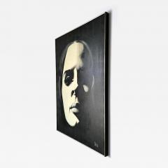 1980s Graphic Op Oil Painting Portrait of a Woman in Black By Davilla - 4287961