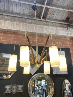 1980s Italian Brass and Wood Cylindrical Chandelier - 2552812