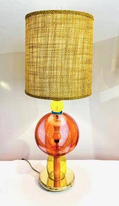 1980s Italian Memphis Inspired Orange Yellow Murano Glass Postmodern Lamp - 1524140