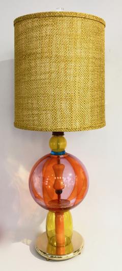 1980s Italian Memphis Inspired Orange Yellow Murano Glass Postmodern Lamp - 1524148