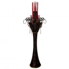 1980s Italian Modern Black and Red Murano Glass Pair of Fountain Floor Lamps - 636009