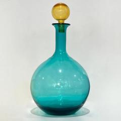 1980s Italian Set 3 Tall Bright Teal Amber Purple Murano Glass Modern Bottles - 4267953