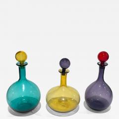 1980s Italian Set 3 Tall Bright Teal Amber Purple Murano Glass Modern Bottles - 4269400