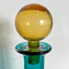 1980s Italian Tall Bright Colorful Light Blue Amber Murano Glass Modern Bottle - 4278173