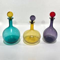 1980s Italian Tall Bright Colorful Light Blue Amber Murano Glass Modern Bottle - 4278178
