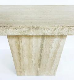 1980s Italian Travertine Carved Pedestal Base Console Table - 3946603