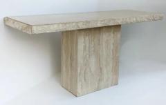 1980s Italian Travertine Carved Pedestal Base Console Table - 3946628