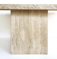 1980s Italian Travertine Carved Pedestal Base Console Table - 3946631