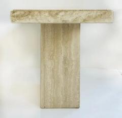 1980s Italian Travertine Carved Pedestal Base Console Table - 3946634