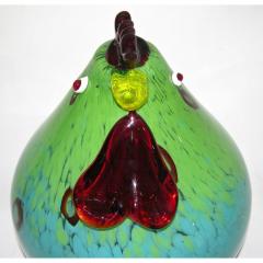 1980s Italian Turquoise Blue and Green Murano Glass Round Rooster Sculpture - 1075862