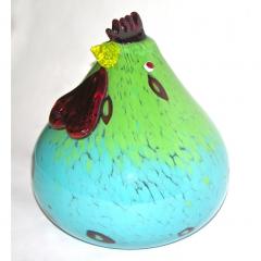 1980s Italian Turquoise Blue and Green Murano Glass Round Rooster Sculpture - 1075863