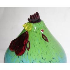 1980s Italian Turquoise Blue and Green Murano Glass Round Rooster Sculpture - 1075864