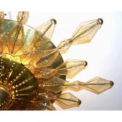 1980s Italian Unique Gold Brass and Amber Murano Glass Sunburst Chandelier - 390619