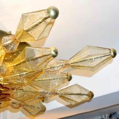 1980s Italian Unique Gold Brass and Amber Murano Glass Sunburst Chandelier - 390621