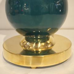 1980s Italian Vintage White Jade Green Murano Glass Brass Desk Table Lamps - 2029377
