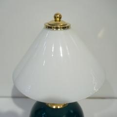 1980s Italian Vintage White Jade Green Murano Glass Brass Desk Table Lamps - 2029378