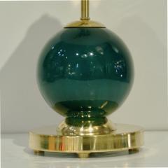 1980s Italian Vintage White Jade Green Murano Glass Brass Desk Table Lamps - 2029383