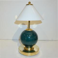 1980s Italian Vintage White Jade Green Murano Glass Brass Desk Table Lamps - 2029384