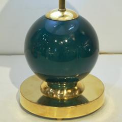 1980s Italian Vintage White Jade Green Murano Glass Brass Desk Table Lamps - 2029385