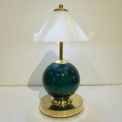 1980s Italian Vintage White Jade Green Murano Glass Brass Desk Table Lamps - 2029386
