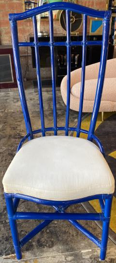 1980s Pair of 6 Italian Blue Rattan Dining Chairs - 2619429