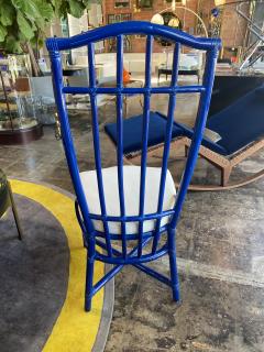 1980s Pair of 6 Italian Blue Rattan Dining Chairs - 2619435