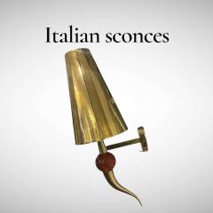 1980s Pair of brass and Murano glass wall lights - 4590946