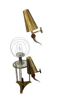 1980s Pair of brass and Murano glass wall lights - 4590948