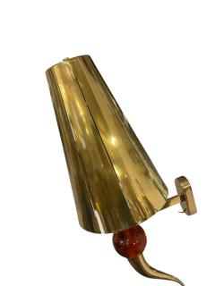 1980s Pair of brass and Murano glass wall lights - 4590949