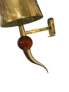 1980s Pair of brass and Murano glass wall lights - 4590950