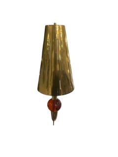 1980s Pair of brass and Murano glass wall lights - 4590952