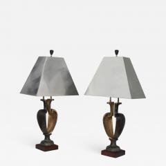 1980s Signed Bronze Brutalist Table Lamps - 1193831