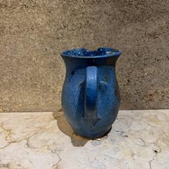 1980s Speckled Stoneware Art Pottery Blue Pitcher signed - 3628002