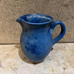 1980s Speckled Stoneware Art Pottery Blue Pitcher signed - 3628004
